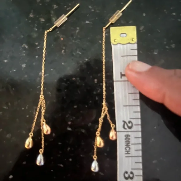 14K Tri-Gold Dangle Earrings - Picture 2 of 2